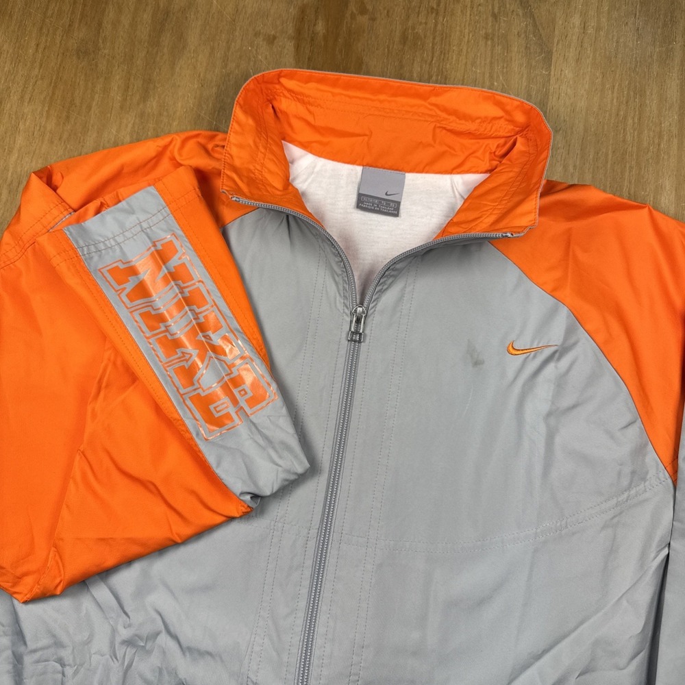 Vintage Nike Full Zip Windbreaker Track Jacket Women's XL Gray/Orange Colorblock